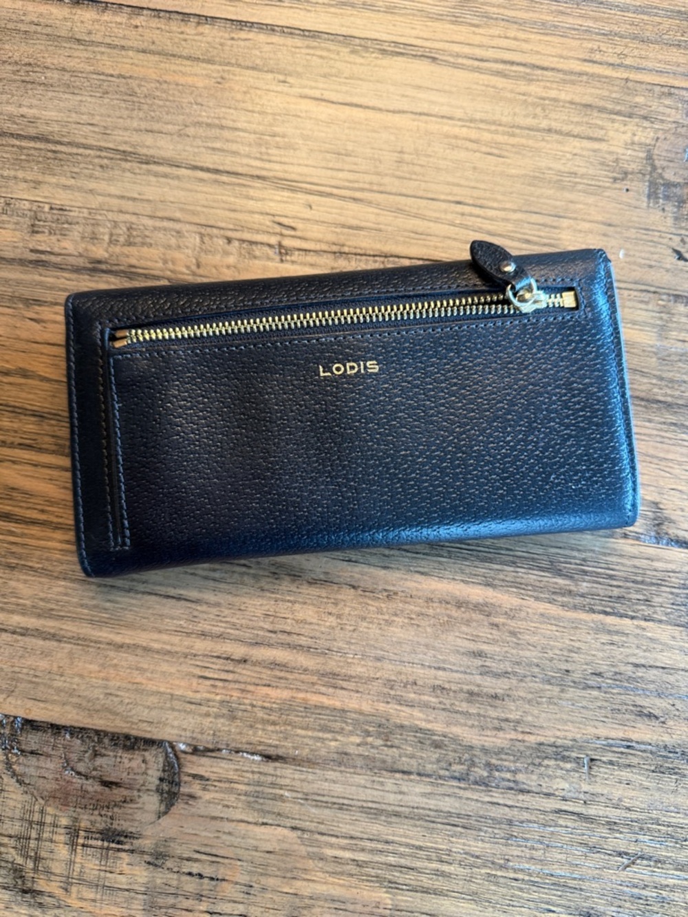 Lodis Black Pebbled Leather Zip Wallet with Gold Hardware - Picture 2 of 7